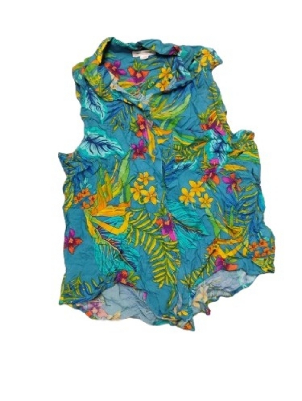 Beachlunchlounge Women's Sleeveless Tropical Print Button Down Top Sz L